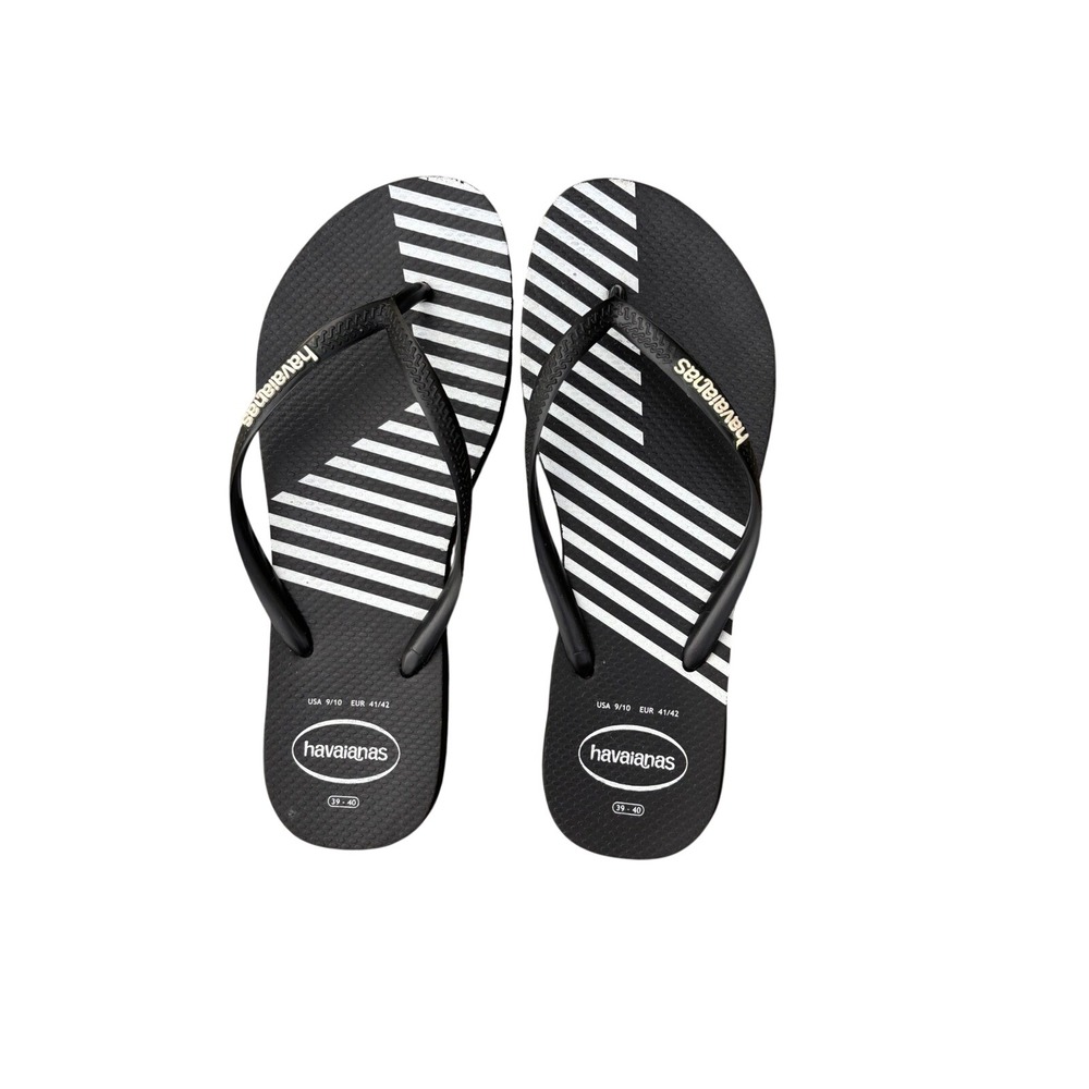 Havaianas Slim‎ Black White Striped Flip Flops Sandals Womens Size 9/10 US